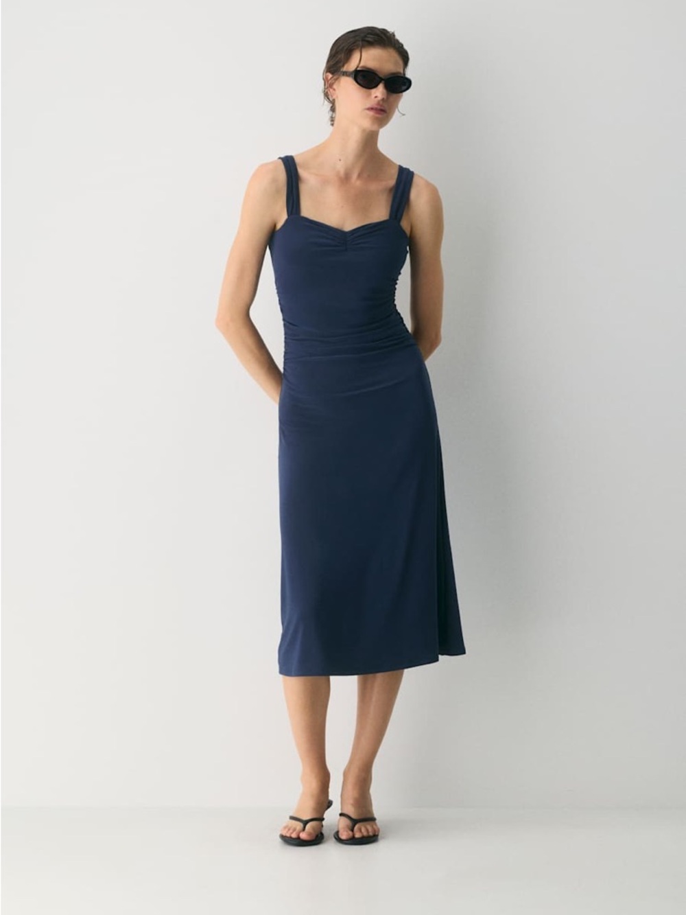 NWT Wilfred Aritzia Smooth Matter Voice Dress in Admiral Navy Blue - Size Large